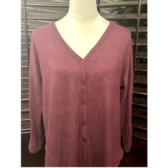 Caslon Women's Burgundy Button Down Long Sleeve Cardigan Sweater XXSP NWOT - Picture 2 of 8